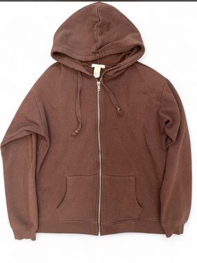 Tilly's small brown looser zip up with drawstring and front pocket hoodie